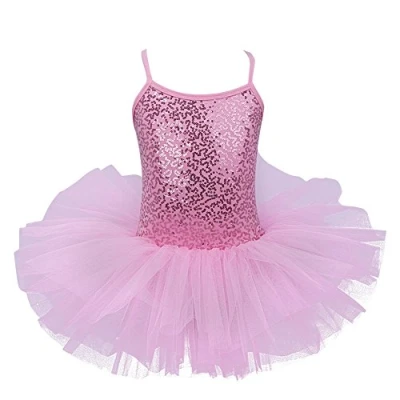 Image of YiZYiF Girls Sequined Tutu Ballet Leotard Dance Dress Ballerina Fancy Fairy Costume Pink 5 6 Years