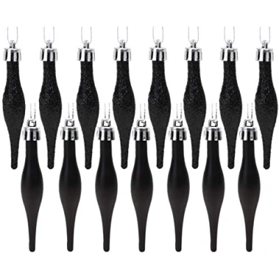 Image of Christmas Concepts® Pack Of 15 8.5cm, 85mm (3.4&quot;) Droplet Baubles Matte &amp; Glitter Design (Black)