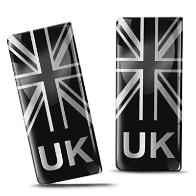 Image of Biomar Labs 2 x 3D Gel Silicone Badge Car Number Plate Self Adhesive Stickers GB UK United Kingdom Union Jack National Flag Silver EU Motorcycle Road Decals QS 10