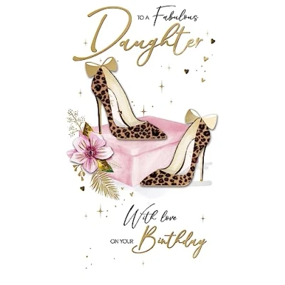 Image of Daughter Birthday Card Embellished &amp; Foiled Stiletto Champagne Greeting JGS713