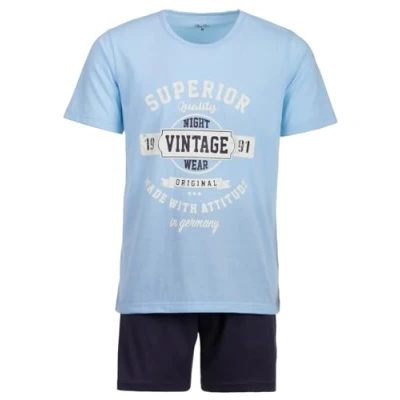 Image of Henry Terre Men&#039;s Pyjama Shorty Vintage Blue Shorts 2 Piece Set M 5XL Cotton, lightblue,