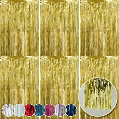 Image of HOVUK 6Pk Gold Foil Streamers Decorations 50cm Fringe Tinsel Party Backdrop Curtains for Christmas, Birthday School Graduation Hen Girls