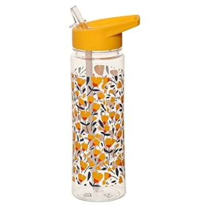 Image of Puckator Pick of the Bunch Buttercup Botanical Reusable BPA Free PVC Water Drinks Bottle, Flip Straw, 550ml, Multi, School Gym Sports Camping Travel, Height 23cm