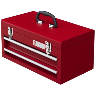 Image of DURHAND 2 Drawer Tool Chest, Lockable Metal Box with Ball Bearing Runners, Portable Toolbox, 460mm x 240mm 220mm, Red