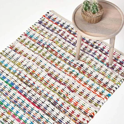 Image of HOMESCAPES Chindi Rug Handwoven Multi Coloured Recycled Diamond Pattern Rug, 120 x 170 cm