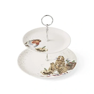 Image of Wrendale Designs Christmas Robin &amp; Rabbit 2 Tiered Cake Stand