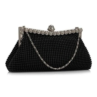 Image of ele ELEOPTION Womens Beautiful Sparkly Crystal Satin Evening Party Clutch Bag Wedding Handbag for Ladies (Black)
