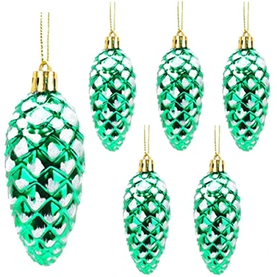 Image of Christmas Concepts® Pack of 690mm Shiny &amp; Glitter Decorated Pine Cone Baubles Tree Decorations (Emerald Green)