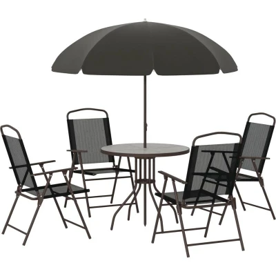 Image of Outsunny 4 Seater Bistro Set Garden Furniture Patio Round Table Chairs W/Parasol