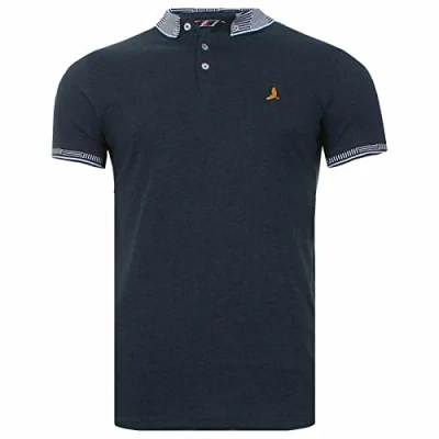 Image of BRAVE SOUL Mens Glover Polo T Shirt Cotton Short Sleeved (Dk Denim Marl/Dk Marl F) M