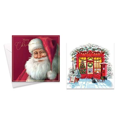 Image of Christmas Cards 10 Square Boxed Trad Santa/Scene
