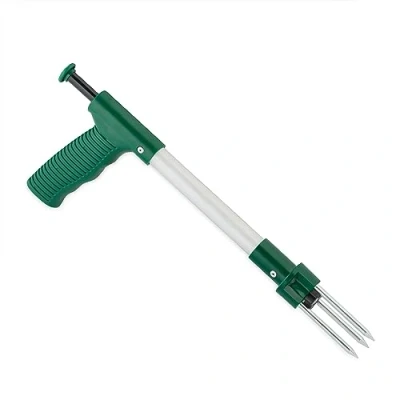 Image of Relaxdays Weeder, Root, Ejector Mechanism, Ergonomic Handle, Length: 37 cm, Thistle Pricker, Green/Silver, 13 x 3.5 cm