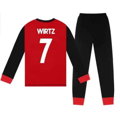 Image of Liverpool FC Boys Wirtz 7 Long Pyjamas Red Black 9 10 Years