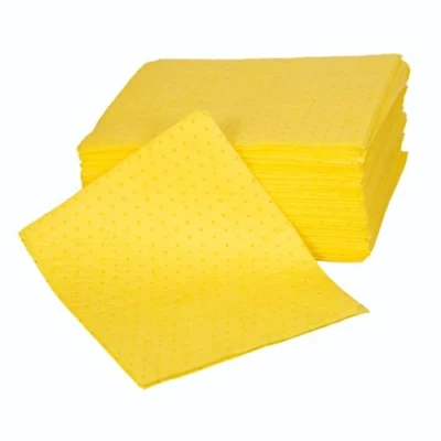 Image of Chemical Absorbent Pads Absorb Agressive Chemicals, Acids, Alkalis Spill Control Sheets 50cm x 40cm, 100 Sheets, Sonic Bonded Core with Spun Bound Top Layer, Yellow Indoor/Outdoor Use