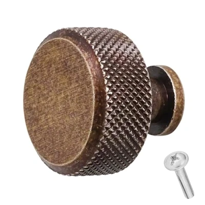 Image of Decoranddecor Amelia Knurled 35mm Round Kitchen Cabinet Furniture Knobs Aluminium Antique Copper