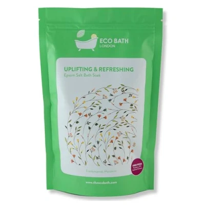 Image of Eco Bath London Uplifting and Refreshing Epsom Salt Soak Pouch 1kg, Magnesium Infused with Frankincense Mandarin Essential Oils, Salts for