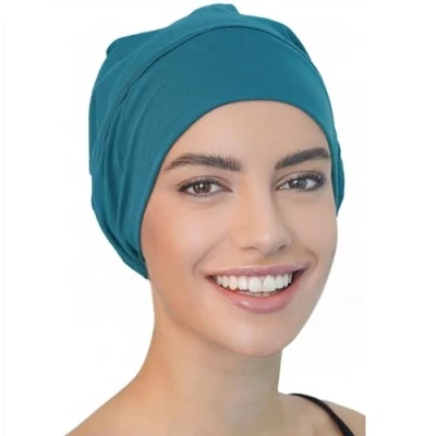 Image of Deresina Headwear Satin Beanie, Sleep Cap for Hair Loss (Teal)