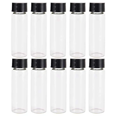 Image of LCOUACEO 25 Pcs Clear Glass Vials Sample Bottles with Plastic Screw Black Cap Transparent Lab Cosmetic Container 30ml (1 Ounce)
