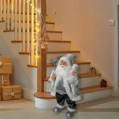 Image of Marco Paul Deluxe 80cm Father Christmas Decorations Santa Claus Free Standing Plush Fabric Festival Accessories Classical For Indoor Home Decor, Xmas Decor
