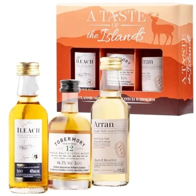 Image of Select Drams A Taste of the Islands Single Malt Whiskies Whisky Gift Set Miniatures Whiskey Sets for Men and Women 3x5cl Miniature Alcohol Bottles