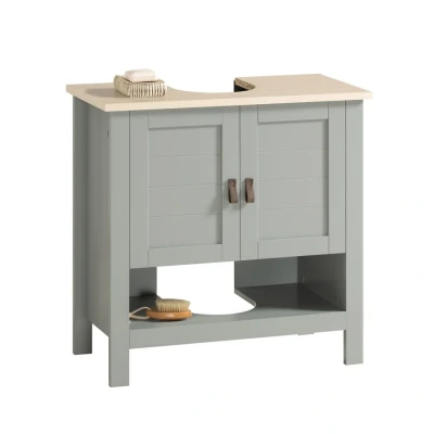 Image of Under Sink Cabinet Bathroom Vanity Unit Storage with Double Doors, Suitable for Pedestal Sinks,BZR69 II HG Sobuy