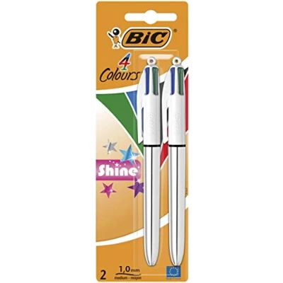 Image of BIC 950639 4 Colours Shine Pack of 2 Ballpoint Pens 1 mm Barrel Silver
