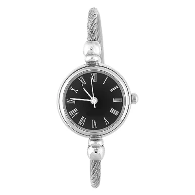 Image of FILFEEL Bracelet Watches, Female Analog Round Quartz Alloy Strap Open Watch Wristwatch(Roman Numerals Black Dial)