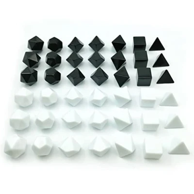 Image of Bescon Blank Polyhedral RPG Dice Set 42pcs Artist Set, Solid Black and White Colors in Complete of 7, 3 Sets for Each Color, DIY