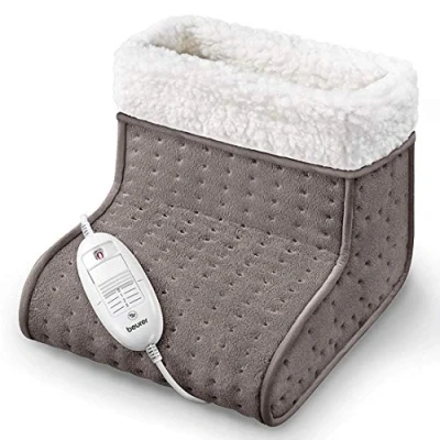 Image of Beurer FW20UK Cosy foot warmer Taupe Electric for cold feet 3 temperature settings teddy fleece lining Soft and breathable Suitable up to shoe size 12.5 Washable