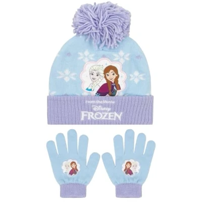 Image of Disney Hat And Gloves Set For Kids Frozen Elsa Anna Girls One Size Blue