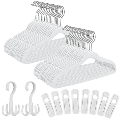 Image of Tinfol Kids Velvet Hangers 60 Pack, White Non Slip Toddler Hangers, Space Saving Felt for Children&#039;s Clothes, Clothes