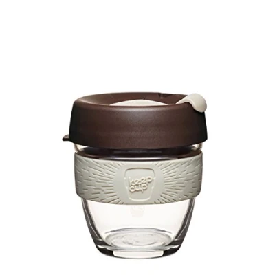Image of KeepCup Reusable Tempered Glass Coffee Cup Travel Mug with Leakproof Lid, Non Slip Silicone Band, BPA Free Small 8oz / 227ml Roast