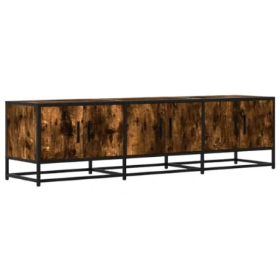 Image of vidaXL TV Cabinet Stand/Media Unit with Metal Frame Smoked Oak 210x35x41 cm Storage for Living Room/Bedroom