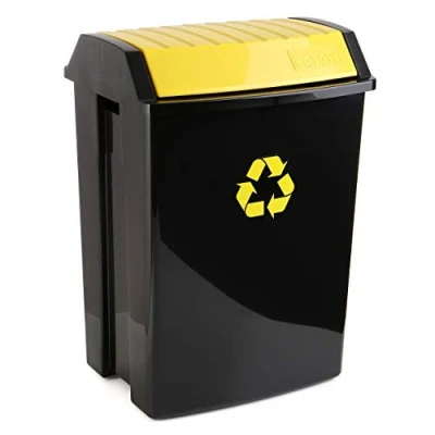 Image of TATAY Recycling Bin, 50L Capacity, Swing Lid, Polypropylene, BPA Free, Solar Protection, Yellow . Dimensions 40,5 x 33,5 57,5 cm