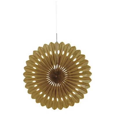 Image of Gold Solid Tissue Paper Fan (40cm) 1 Piece Hanging Decoration for Party &amp; Event Decor