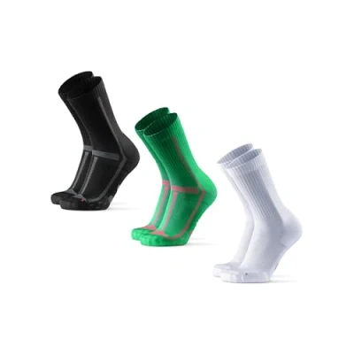Image of DANISH ENDURANCE Cushioned Running Socks for Long Distances, Crew Length, Anti Blister Men &amp; Women, 3 or 5 Pack, Multicolour (1xBlack/Grey, 1xGreen/Orange, 1xWhite), 9 12