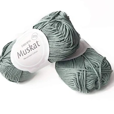 Image of 100% Cotton Yarn for Knitting and Crocheting, 3 or Light, DK, Worsted Weight, Drops Muskat, 1.8 oz 109 Yards per Ball (80 Sage Green)