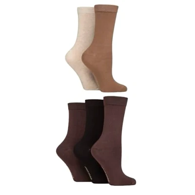 Image of SockShop Ladies Soft Bamboo Socks Womens, Breathable, Cooling, Plain, Patterned &amp; Striped in a 5 Pair Multipack Size 4 8 Plain Cocoa Mix