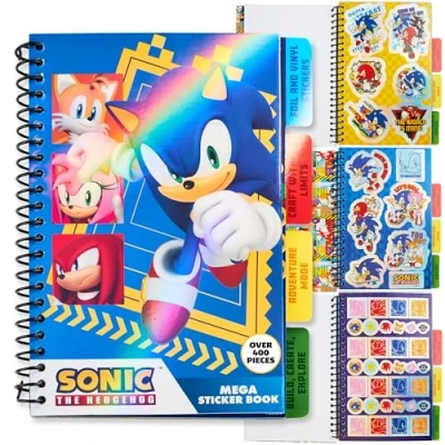 Image of SONIC THE HEDGEHOG Sticker Book for Kids Teens Activity 28 Sheets Shadow Knuckles 400+ Collector Stickers Scrapbooking Art Set