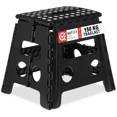 Image of Relaxdays Folding Step Stool, Collapsible, Non Slip, Max. Load 120 kg, Carry Handle, HxWxD: 32.5 x 37 30 cm, Black