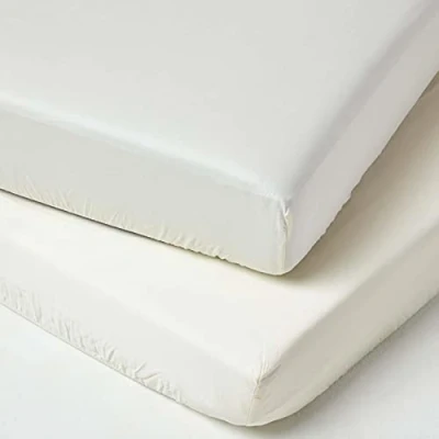 Image of HOMESCAPES Cream Cot Fitted Sheets 60 x 120 cm 2 Pack 100% Organic Cotton sateen Soft Hypoallergenic Sheet with Fully Elasticated Skirt Breathable Easy Care 400 TC 600 Thread Count Equivalent