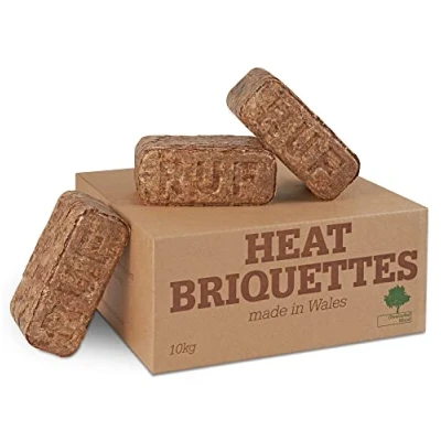 Image of Heat Logs Briquettes 10kg (12 Eco Briquettes) Wood burners &amp; Stoves Friendly Compressed Fire Bricks Made in Wales. Up to 3 Hr burn time (1x Pack)