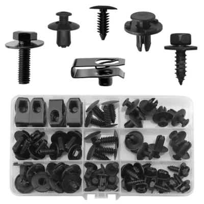 Image of 60 Pcs Car Universal Bonnet Bolts, Clip Retainers, Body Trim Clips Plastic Rivets, Hex Head Tapping Screws, Fixing Nuts For Chassis Guard Fender Bumper Fasteners
