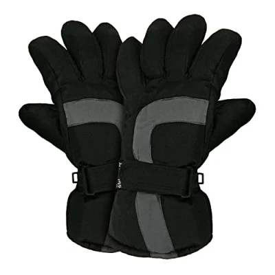 Image of Sock Snob Boys Girls Black Thinsulate 3M 40 gram Thermal Insulation Waterproof Winter Ski Gloves, 4 Sizes / 2 Colours (Black/Grey, 12 13 Years)