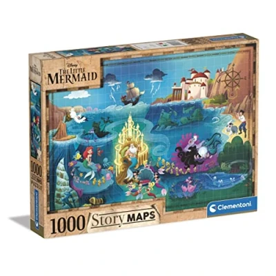 Image of Clementoni 39664 Disney Maps Little Mermaid Pieces, Made in Italy, Jigsaw Puzzle for Adults, Multicolor, Medium, 1000 pezzi