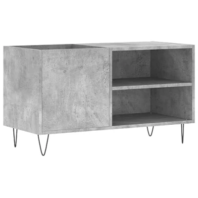 Image of vidaXL Record Cabinet in Concrete Grey, Engineered Wood and Iron Material, Indoor Storage Unit for Vinyl Records, Ideal Living Room or Office Space