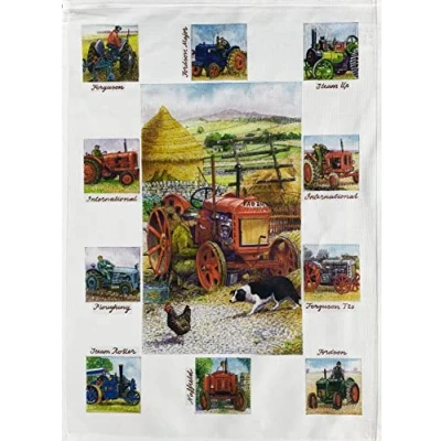 Image of Half a Donkey Farm Tractors Collection Large Cotton Tea Towel