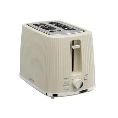 Image of Cello 850W Cream 2 Slice Toaster with Wide Slots &amp; 7 Browning Levels, High Lift, Crumb Tray, Cord Storage, Bread Illuminated Cancel Reheat Defrost Controls, Bl
