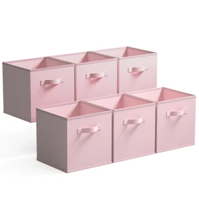 Image of GRANNY SAYS Fabric Storage Cubes, Pack of 6 Cube Boxes 27x27x27, Square Baskets for Shelves, Collapsible Boxes, Unit Organising Clothes, Pink