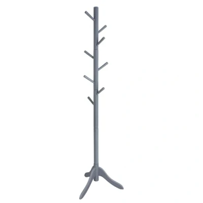 Image of VASAGLE Coat Stand, Solid Wood Rack with 8 Hooks, Hall Tree 3 Adjustable Heights, for Coats, Jackets, Bags, Hallway, Bedroom, Grey RCR01GY